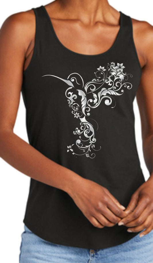 Metallic Hummingbird Flourish Women's Tank Top