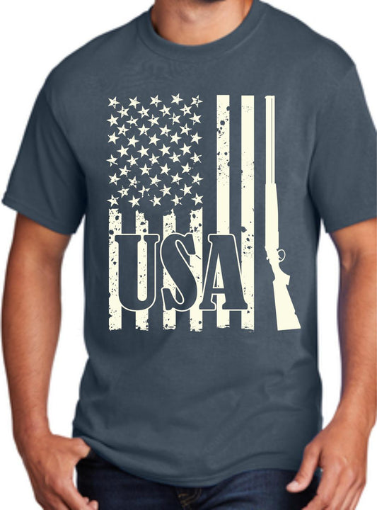Rifle Vertical USA Flag T-Shirt