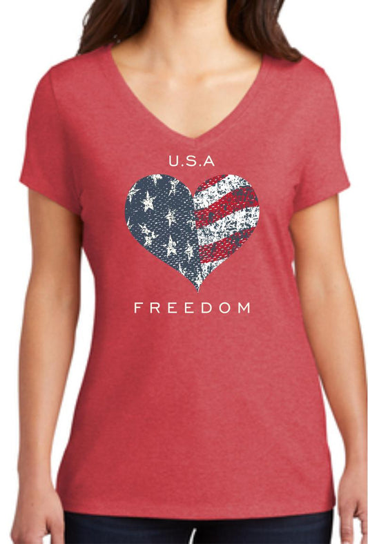 USA Freedom Heart Women's V-Neck