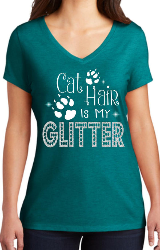 Cat Hair Glitter V-Neck