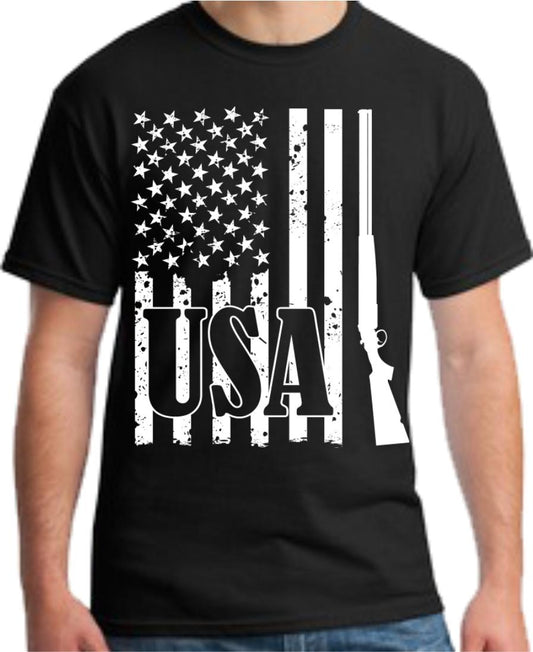 Rifle Vertical USA Flag T-Shirt