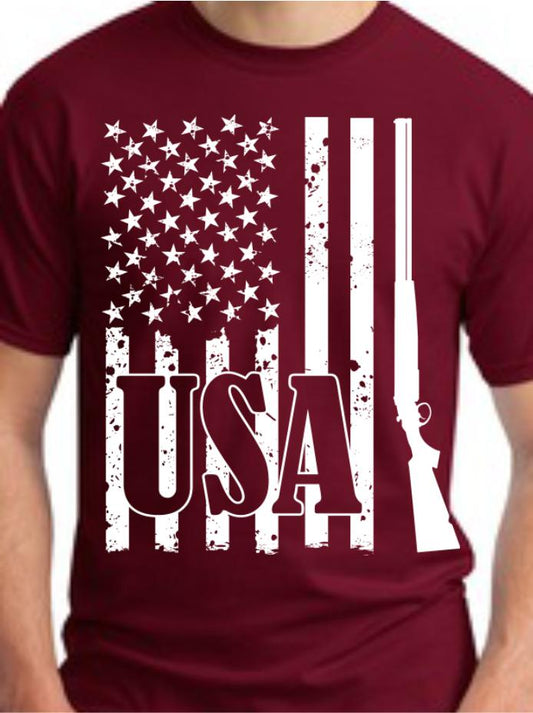 Rifle Vertical USA Flag T-Shirt