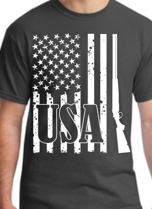 Rifle Vertical USA Flag T-Shirt