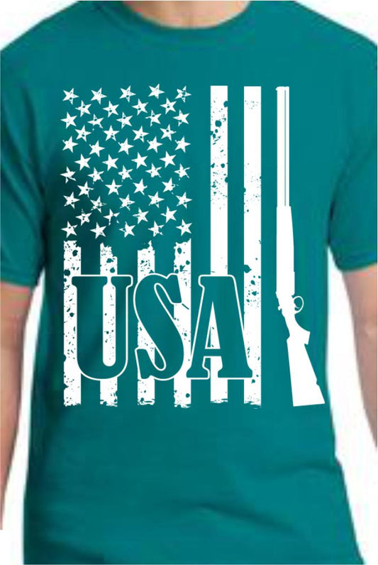 Rifle Vertical USA Flag T-Shirt