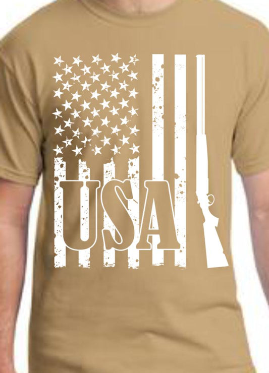 Rifle Vertical USA Flag T-Shirt
